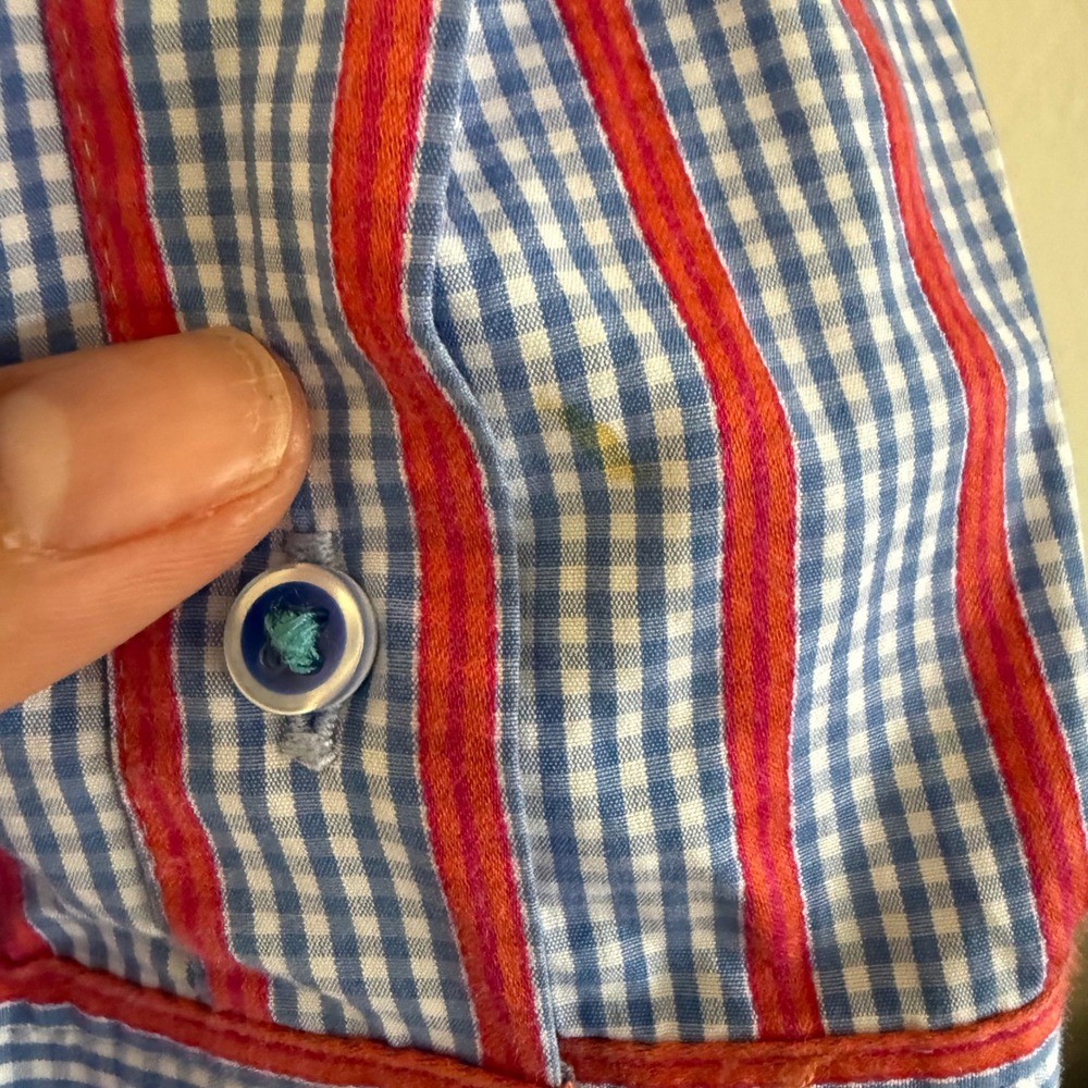 Robert Graham Tailored Fit Striped Gingham Button Down Shirt Mens 2XL Red Blue - Picture 8 of 9